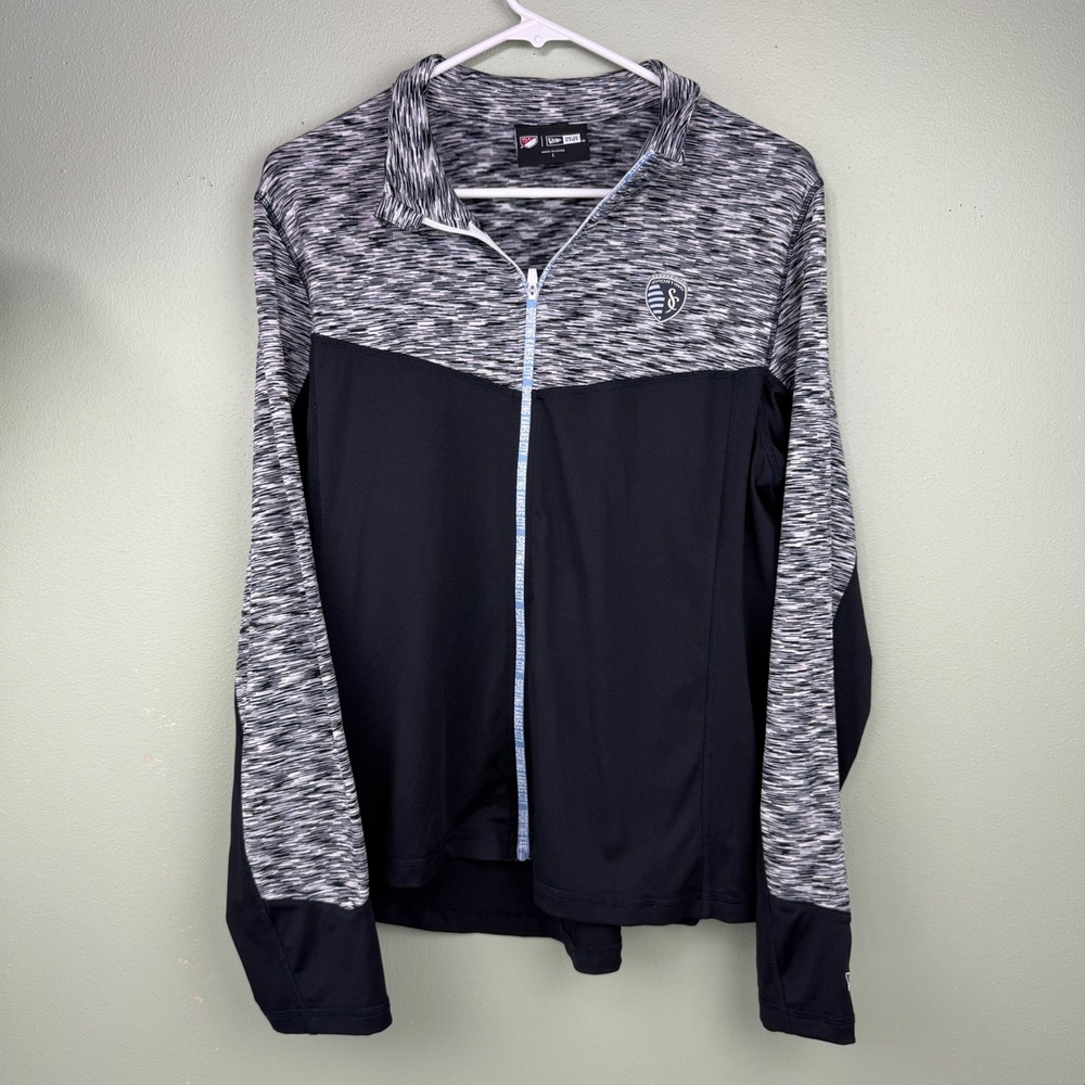New Era Sporting Kansas City MLS Womens LG Full Zip Light Jacket Shirt Navy Gray